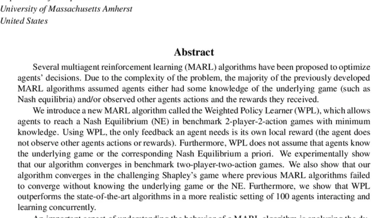 A Multiagent Reinforcement Learning Algorithm with Non-linear Dynamics