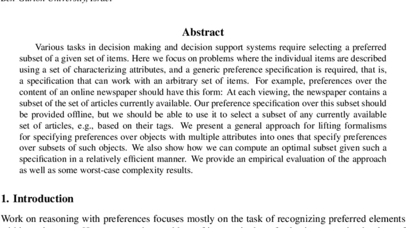 Generic Preferences over Subsets of Structured Objects