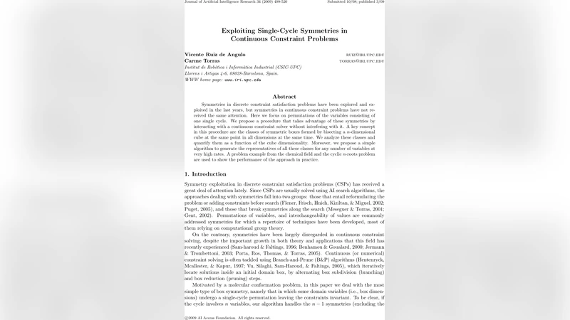 Exploiting Single-Cycle Symmetries in Continuous Constraint Problems
