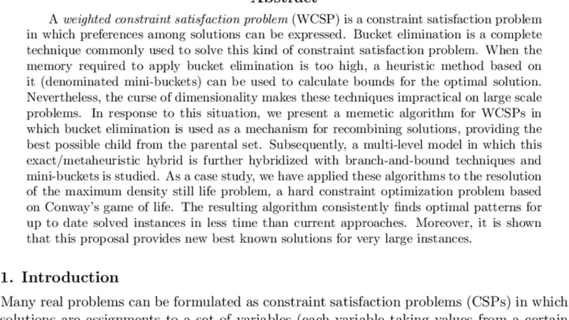 Solving Weighted Constraint Satisfaction Problems with Memetic/Exact   Hybrid Algorithms