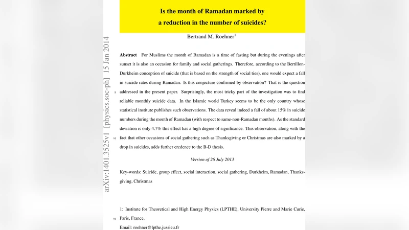 Is the month of Ramadan marked by a reduction in the number of suicides?