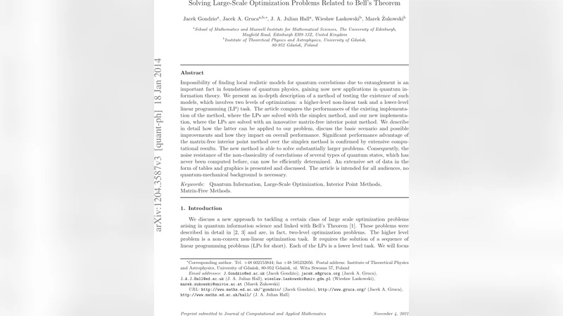 Solving Large-Scale Optimization Problems Related to Bells Theorem