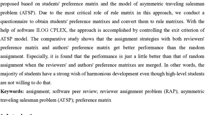 Solving reviewer assignment problem in software peer review: An approach   based on preference matrix and asymmetric TSP model