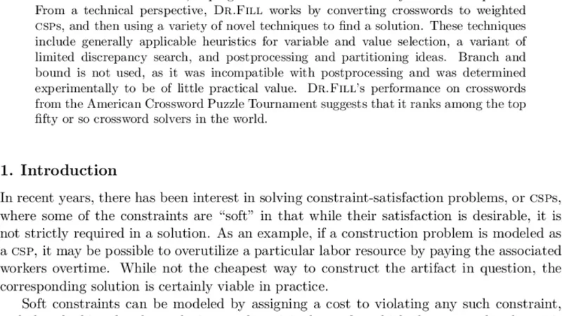 Dr.Fill: Crosswords and an Implemented Solver for Singly Weighted CSPs