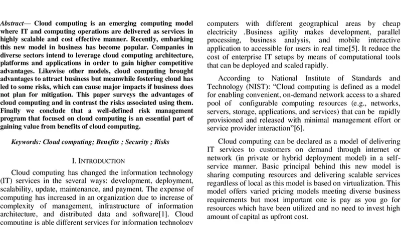 Identifying Benefits and risks associated with utilizing cloud computing