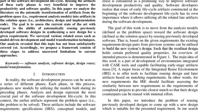 Transition from Analysis to Software Design: A Review and New   Perspective