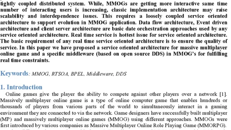 Service Oriented Paradigm for Massive Multiplayer Online Games