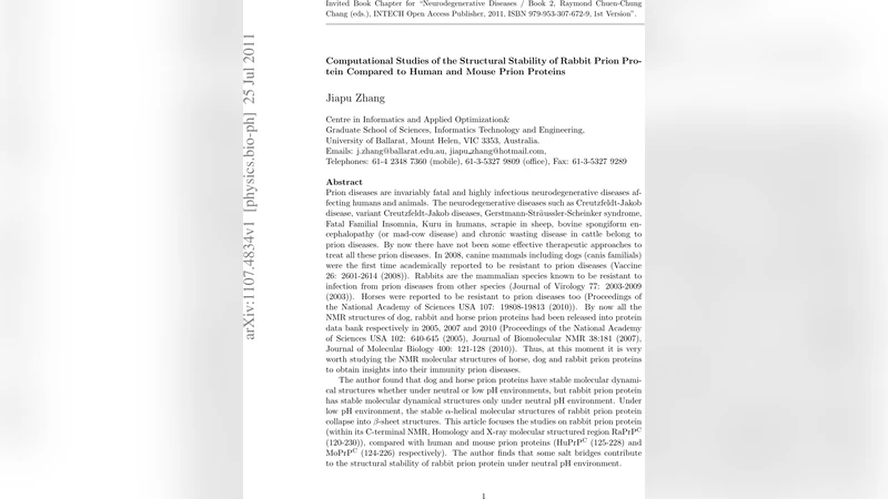 Computational Studies of the Structural Stability of Rabbit Prion   Protein Compared to Human and Mouse Prion Proteins