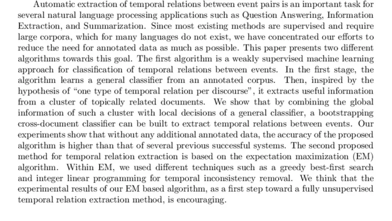 Towards Unsupervised Learning of Temporal Relations between Events