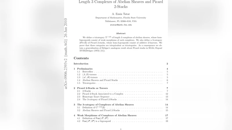 Length 3 Complexes of Abelian Sheaves and Picard 2-Stacks