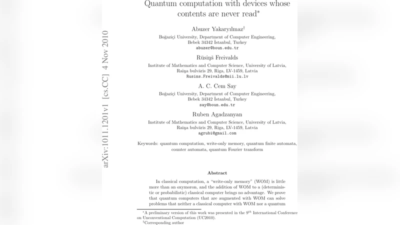 Quantum computation with devices whose contents are never read