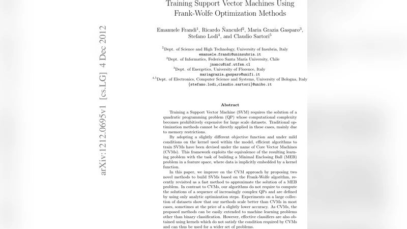 Training Support Vector Machines Using Frank-Wolfe Optimization Methods