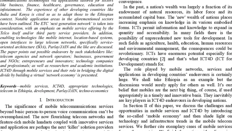 Mobile Services and ICT4D, To the Network Economy - Bridging the Digital   Divide, Ethiopias Case
