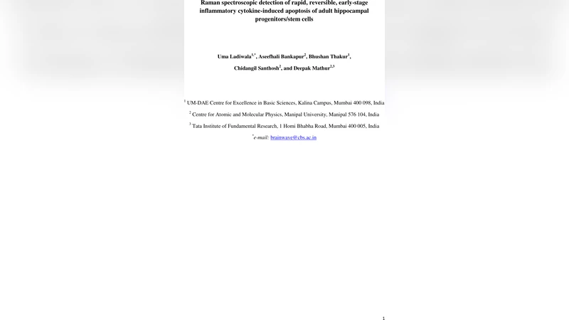 Raman spectroscopic detection of rapid, reversible, early-stage   inflammatory cytokine-induced apoptosis of adult hippocampal progenitors/stem   cells
