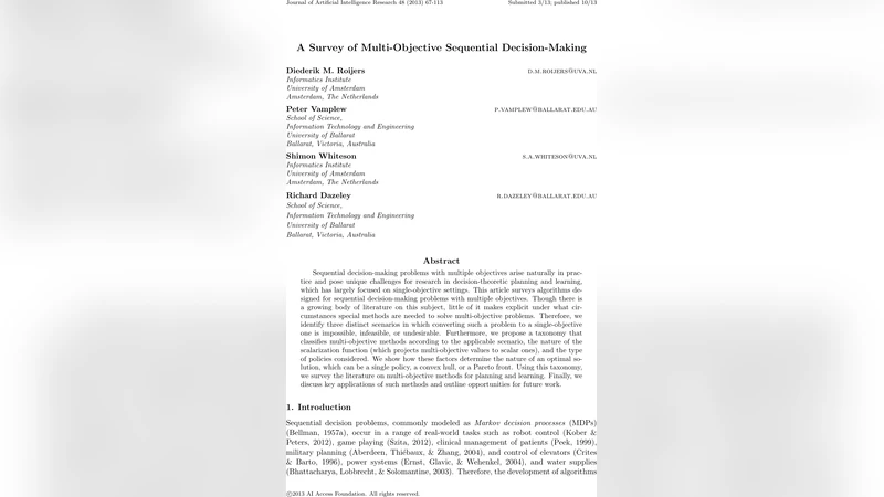 A Survey of Multi-Objective Sequential Decision-Making