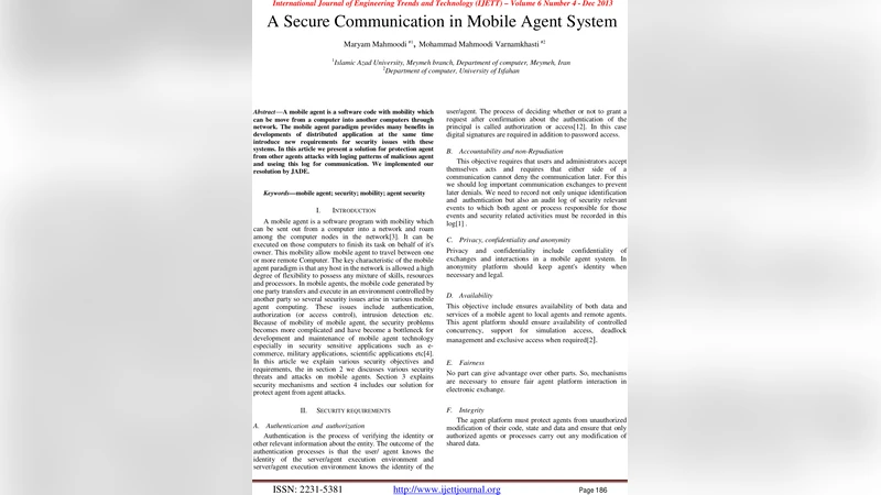 A Secure Communication in Mobile Agent System