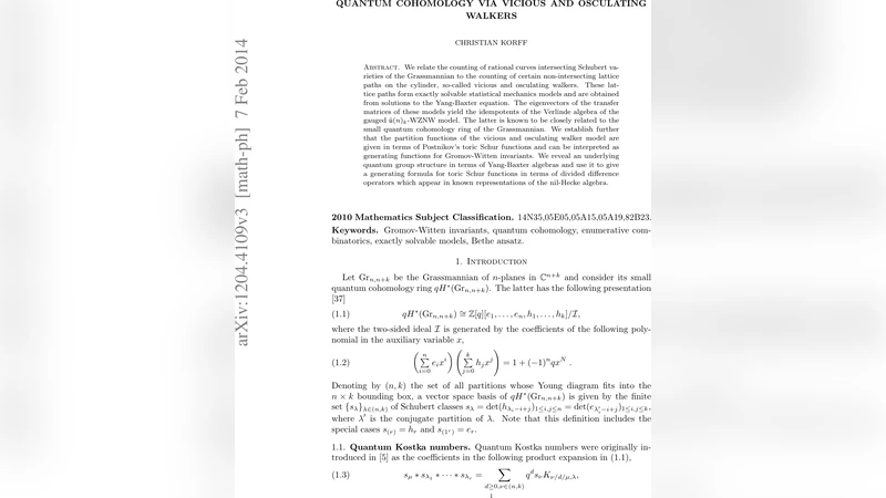 Quantum cohomology via vicious and osculating walkers