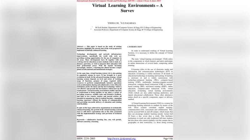 Virtual Learning Environments-A Survey
