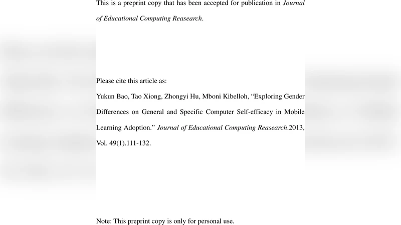 Exploring gender differences on general and specific computer   self-efficacy in mobile learning adoption