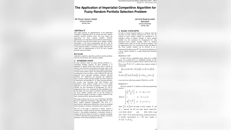 The Application of Imperialist Competitive Algorithm for Fuzzy Random   Portfolio Selection Problem