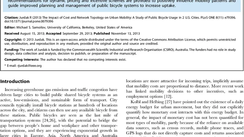The Impact of Cost and Network Topology on Urban Mobility: A Study of   Public Bicycle Usage in 2 U.S. Cities