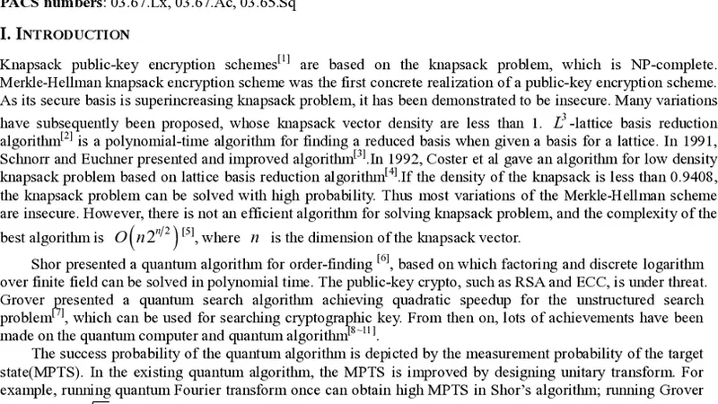 Parameter security characterization of knapsack public-key crypto under   quantum computing