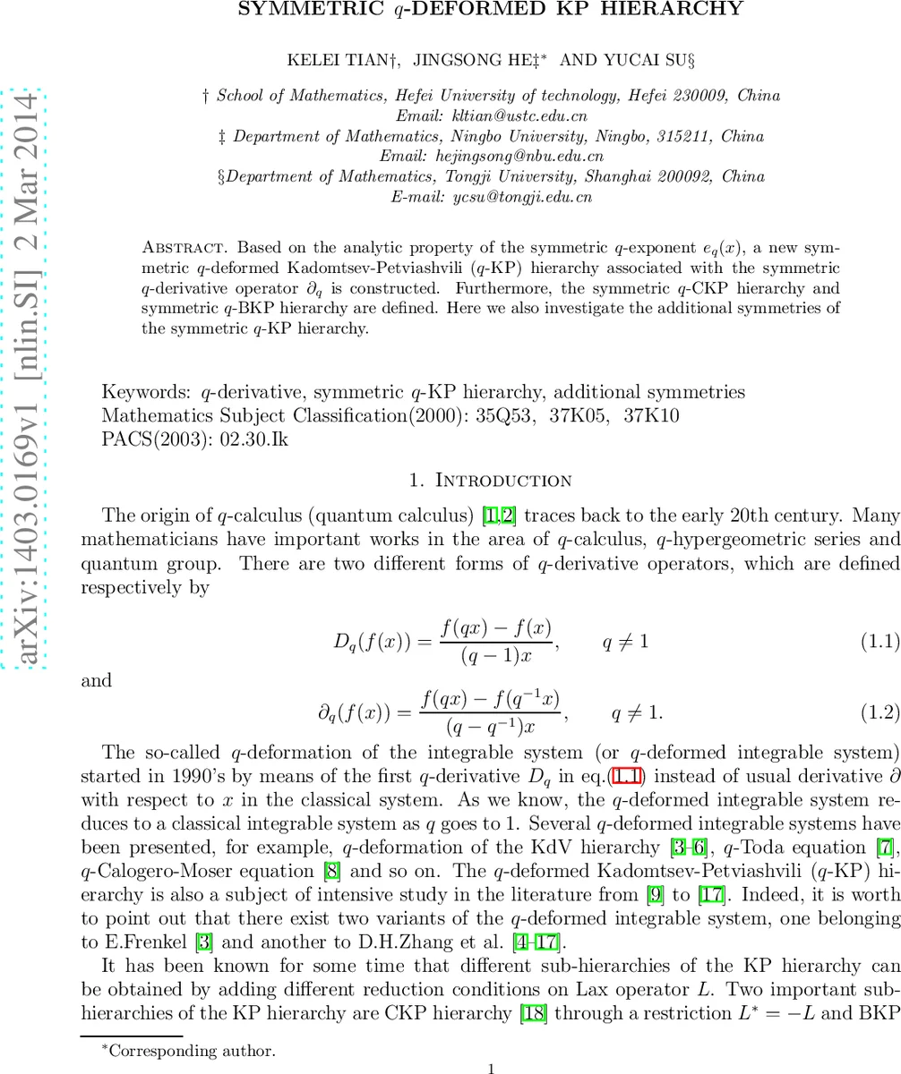 Symmetric $q$-deformed KP hierarch