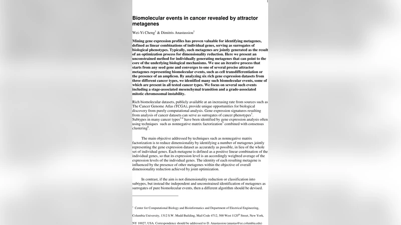 Biomolecular events in cancer revealed by attractor metagenes