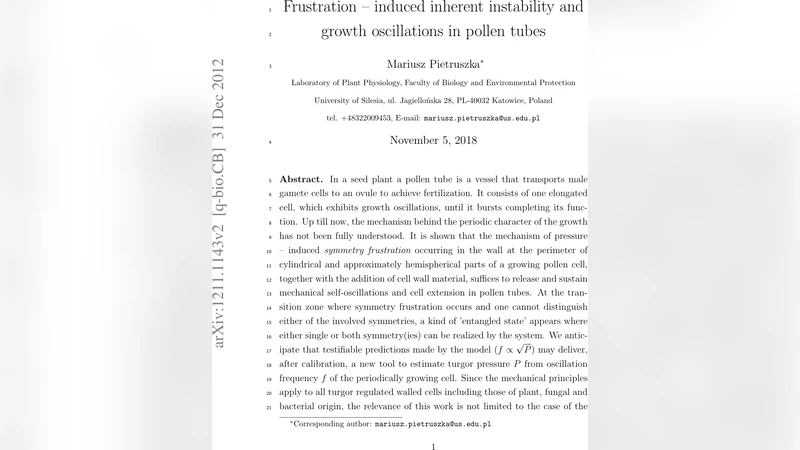 Frustration-induced inherent instability and growth oscillations in   pollen tubes