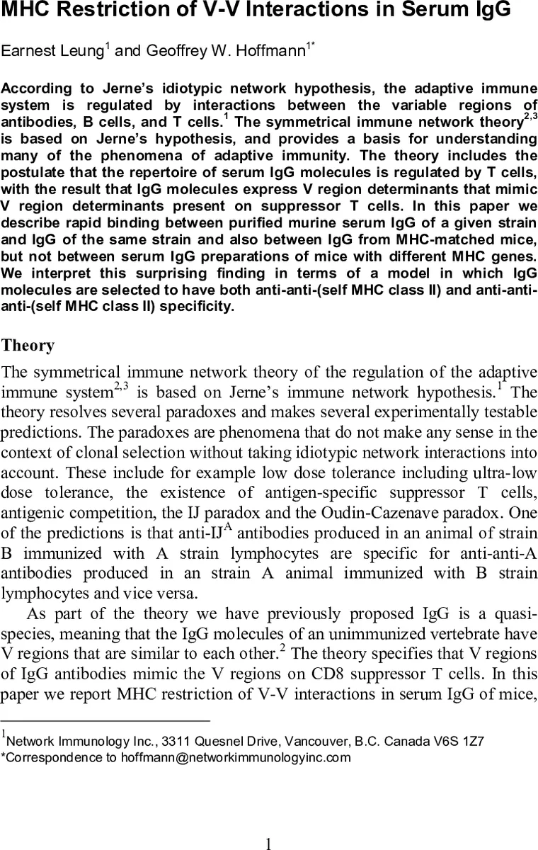 MHC Restriction of V-V Interactions in Serum IgG