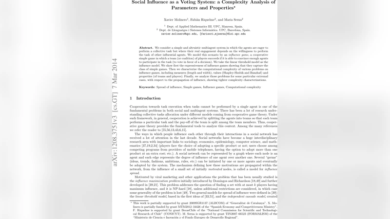 Social Influence as a Voting System: a Complexity Analysis of Parameters   and Properties