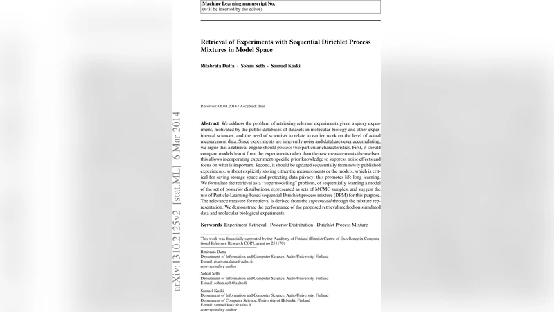 Retrieval of Experiments with Sequential Dirichlet Process Mixtures in   Model Space