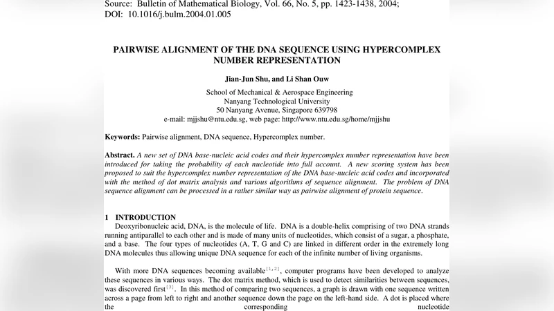 Pairwise alignment of the DNA sequence using hypercomplex number   representation