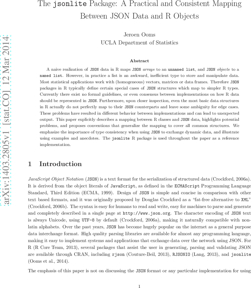 The jsonlite Package: A Practical and Consistent Mapping Between JSON   Data and R Objects