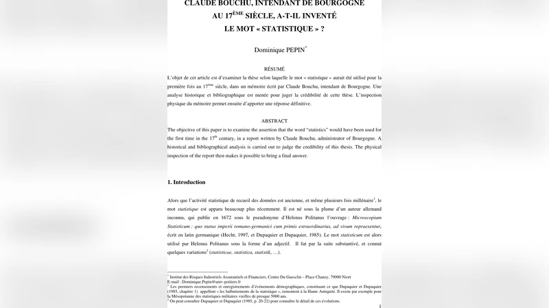 Claude Bouchu, intendant de Bourgogne au 17`eme si`ecle, a-t-il   invente le mot "statistique"