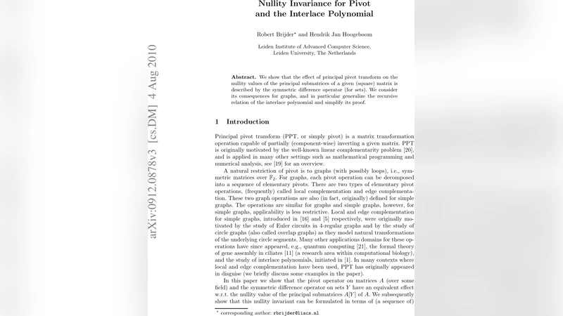 Nullity Invariance for Pivot and the Interlace Polynomial