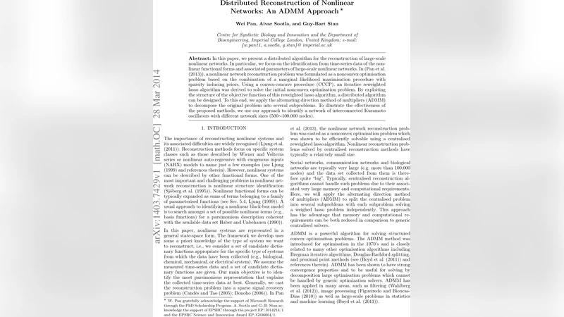 Distributed Reconstruction of Nonlinear Networks: An ADMM Approach