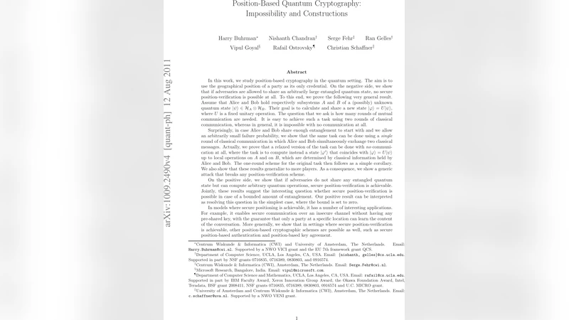 Position-Based Quantum Cryptography: Impossibility and Constructions