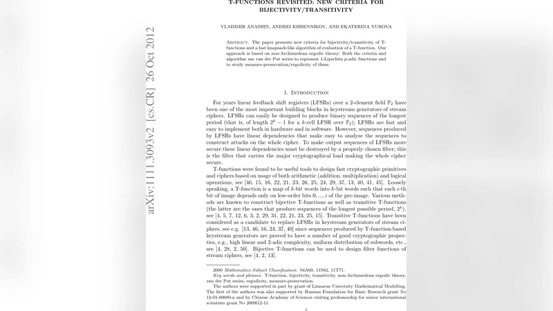 T-functions revisited: New criteria for bijectivity/transitivity