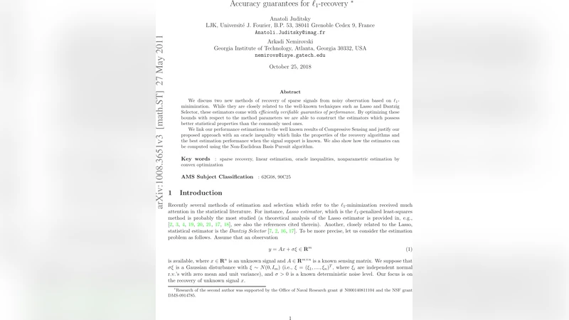 Accuracy guarantees for L1-recovery