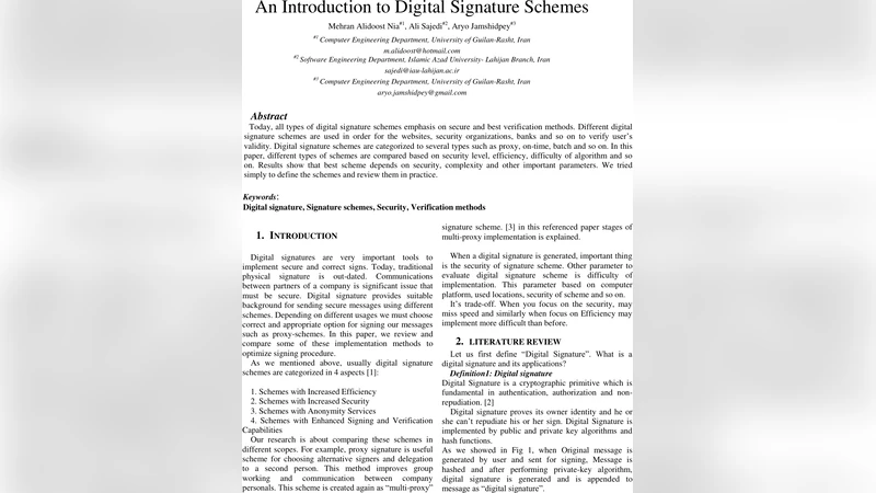An Introduction to Digital Signature Schemes