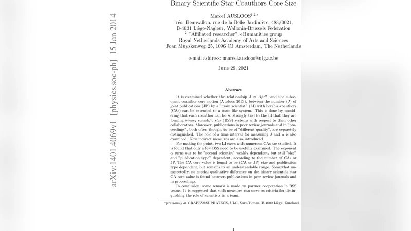 Binary Scientific Star Coauthors Core Size