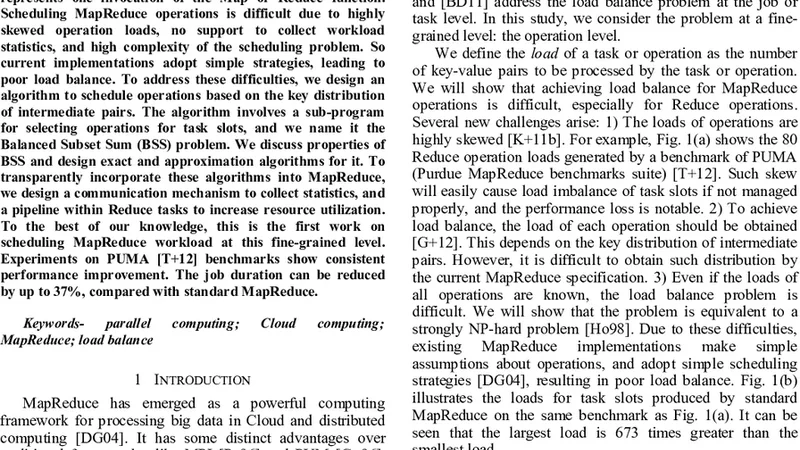 Improving the Load Balance of MapReduce Operations based on the Key   Distribution of Pairs