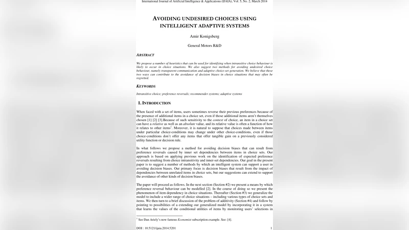 Avoiding Undesired Choices Using Intelligent Adaptive Systems