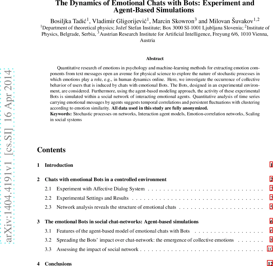 The Dynamics of Emotional Chats with Bots: Experiment and Agent-Based   Simulations