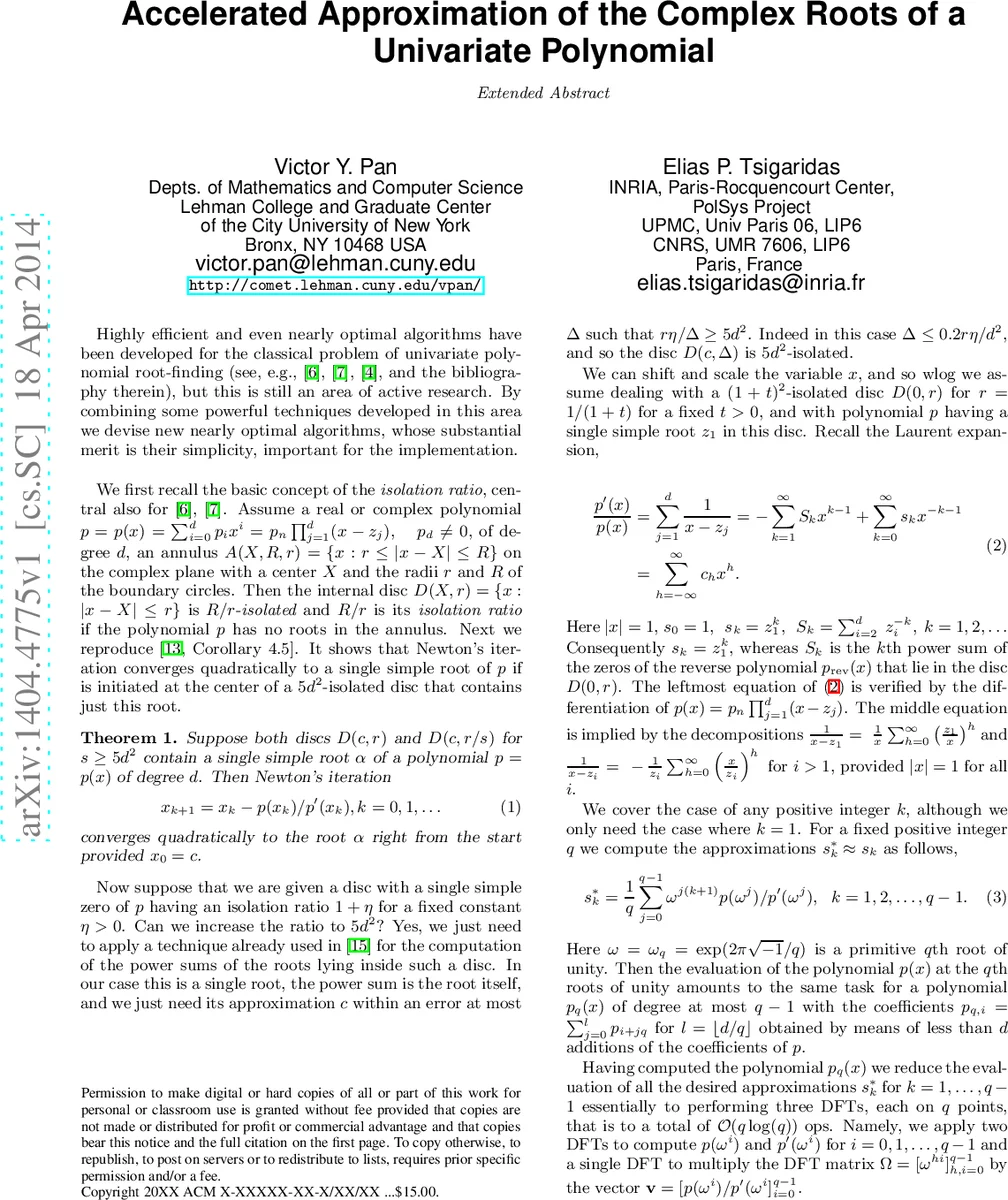 Accelerated Approximation of the Complex Roots of a Univariate   Polynomial (Extended Abstract)