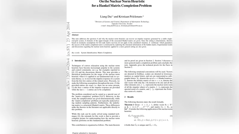 On the Nuclear Norm heuristic for a Hankel matrix Recovery Problem