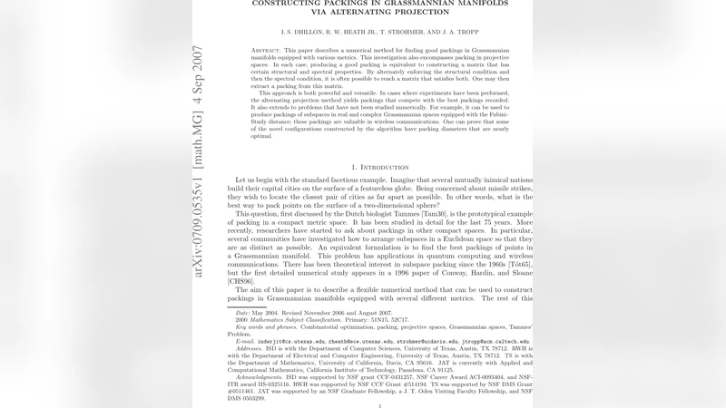 Constructing packings in Grassmannian manifolds via alternating   projection