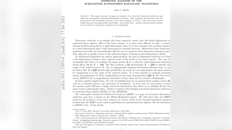 Improved analysis of the subsampled randomized Hadamard transform