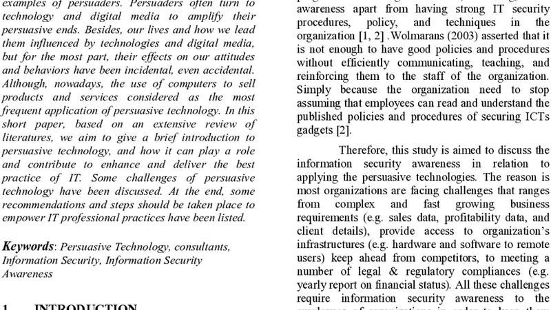 Persuasive Technology Contributions Toward Enhance Information Security   Awareness in an Organization
